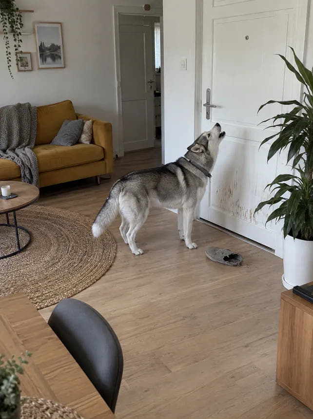 Before: anxious at the door when left alone