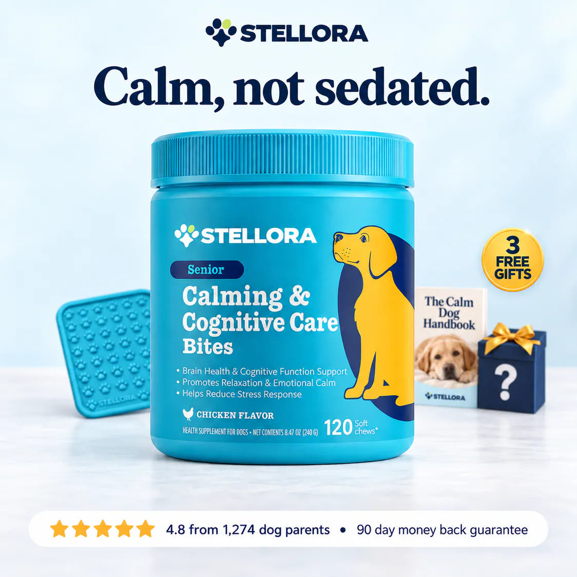 Stellora Calm Bites jar with the 3 free gifts
