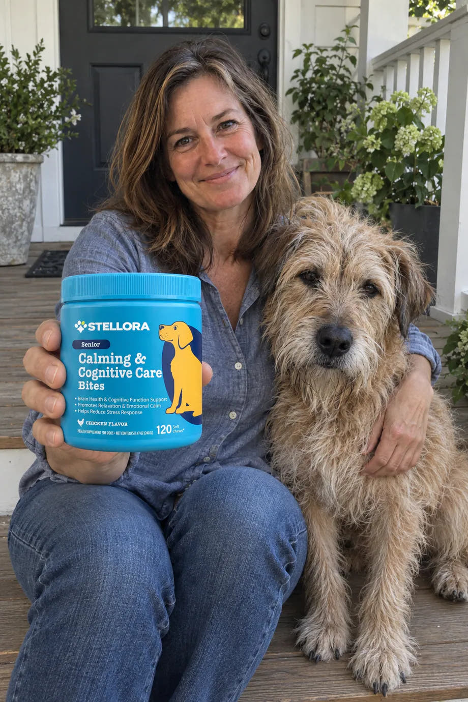 Jessica Lewis, founder of Stellora, with her dog