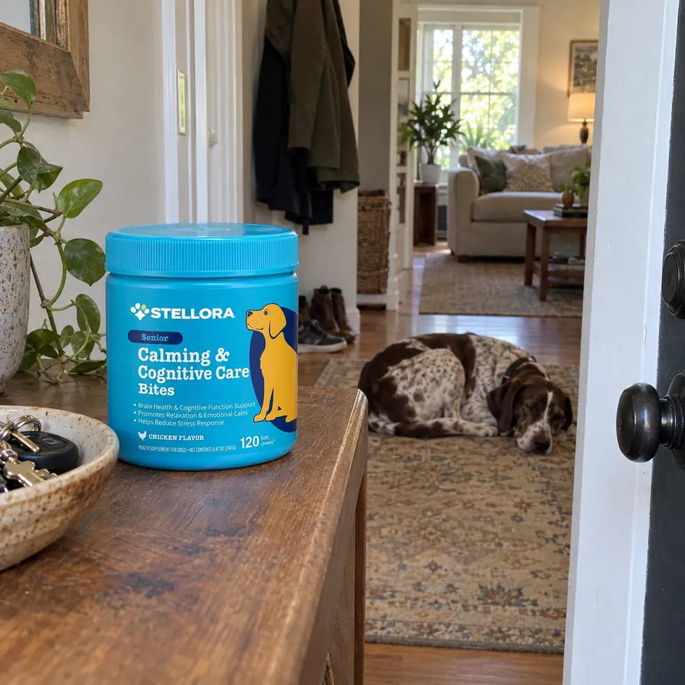 A dog settled at home alone